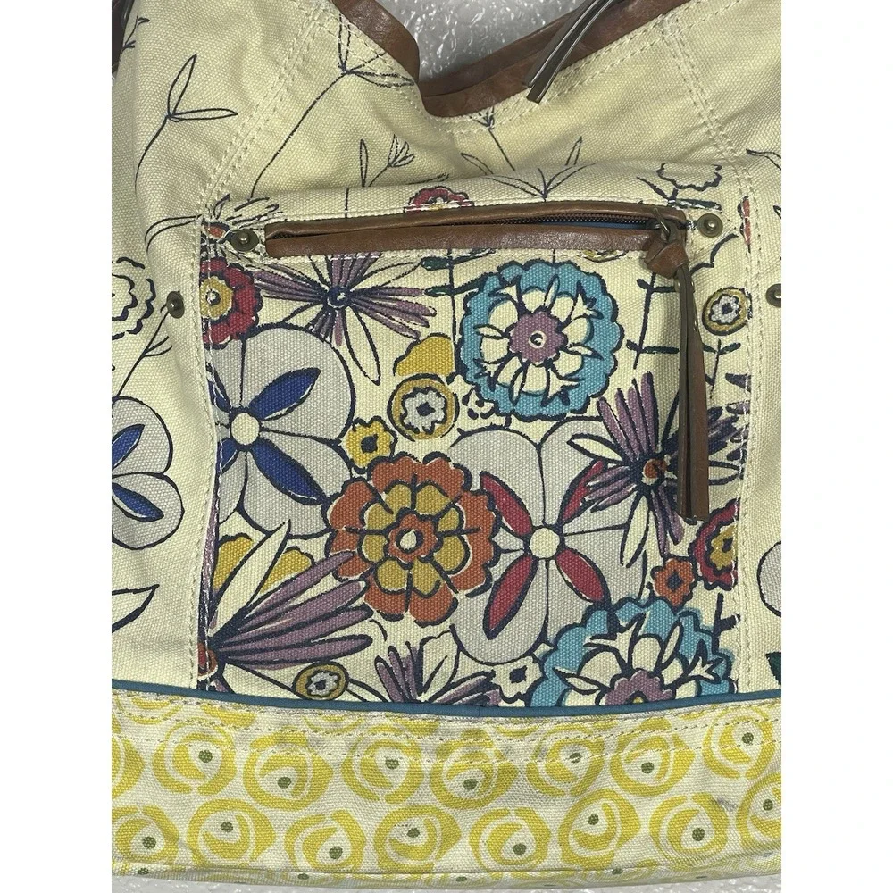 Fossil Long Live Vintage Canvas Floral Retro Hobo Bag Purse Y2K Hippie Boho